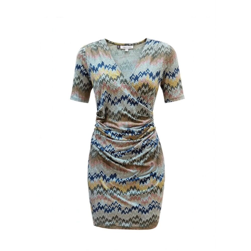 Jennifer Lopez Wrap-Style Midi Dress in Navy, Olive Tan Cream  XS
